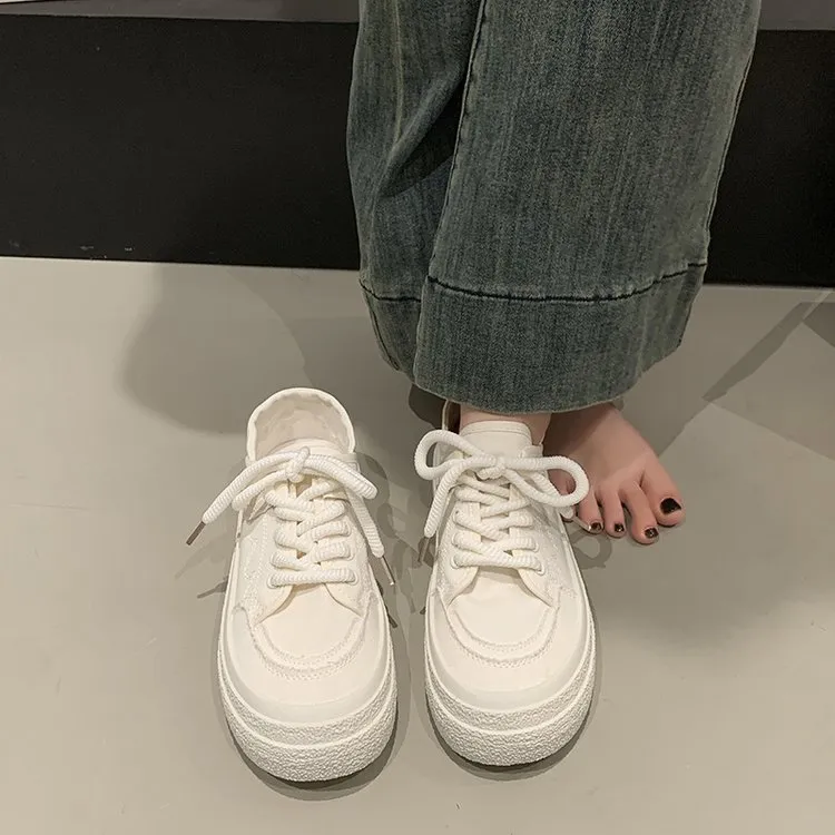 后跟可踩半拖帆布鞋女2025春季新款小众原创百搭小白鞋配裙子女鞋