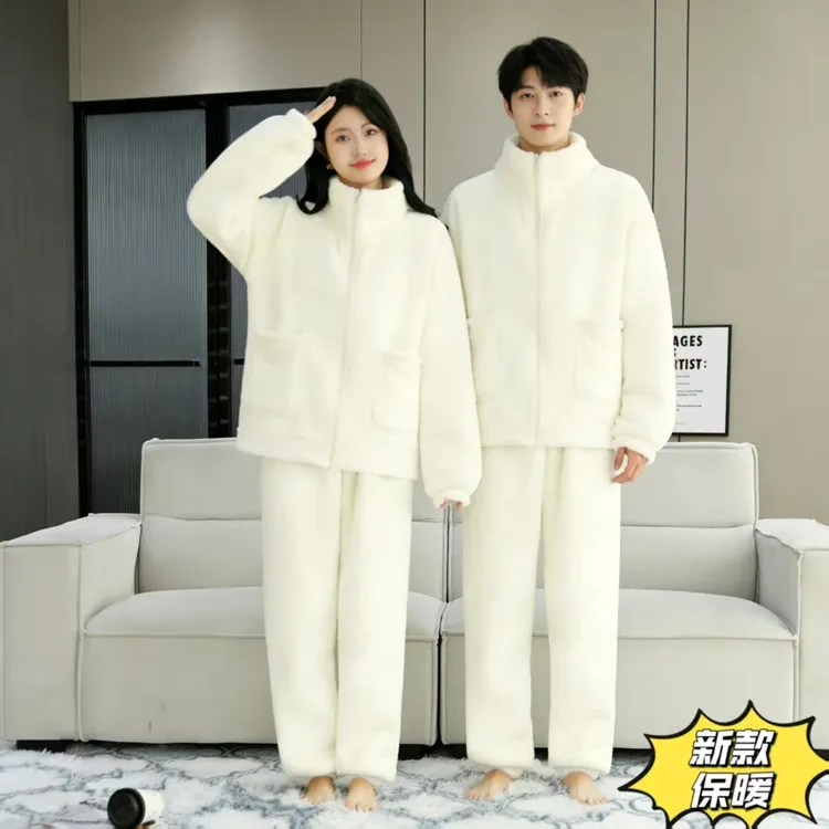 冬季新款兔兔绒情侣家居服可外穿加绒套装