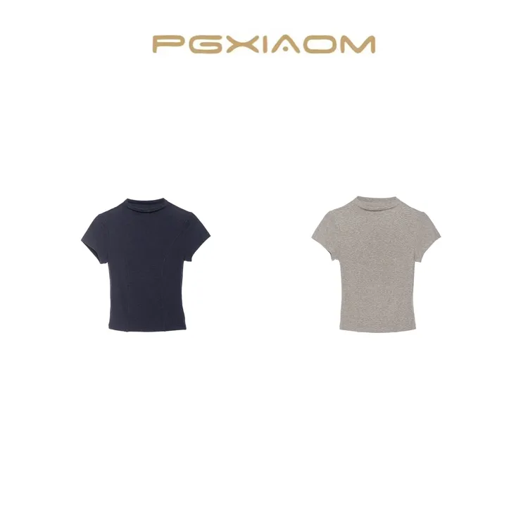  【PGXIAOM】润秀定制灰 藏青两色低领修身T恤衫TX10269         