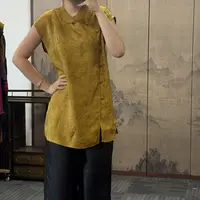 100桑蚕丝！黄方块红云纱长款奥黛