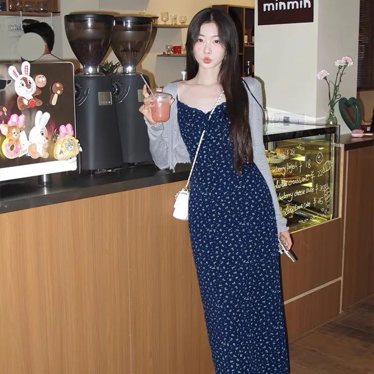 早春夏季韩版碎花吊带连衣裙显瘦洋气长裙