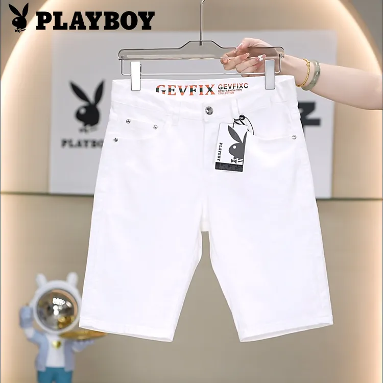 PLAYBOY/花花公子夏季薄款男士修身小直筒冰感透气百搭牛仔短裤