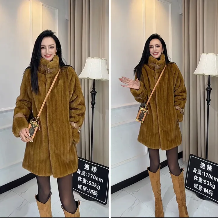 人造皮草 人造皮草 ADLA人造皮草外套立领中长款外套带袖带