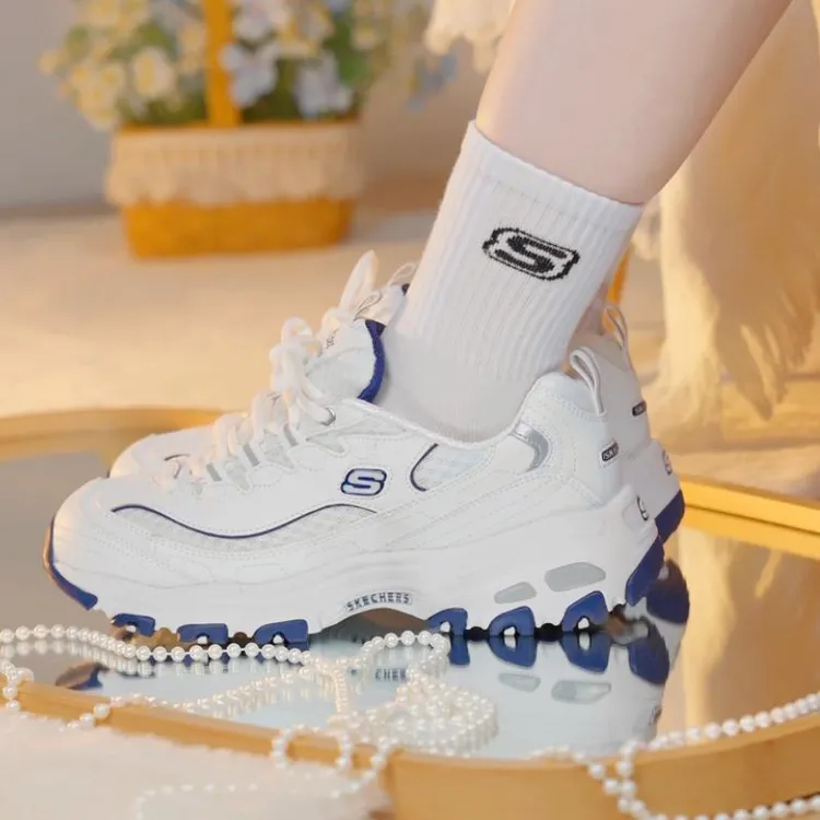 【海军蓝】skechers斯凯奇女鞋厚底增高休闲鞋网面透气鞋99999863