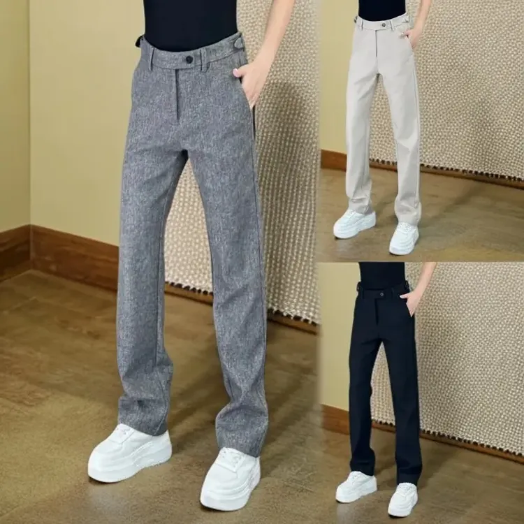 秋冬新款高级感男士高腰直筒商务休闲裤修身显瘦百搭加厚潮流长裤