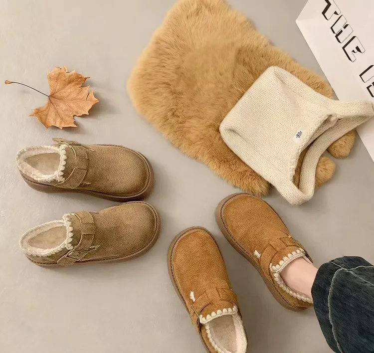 厚底加绒勃肯鞋女2025新款秋冬季鞋保暖雪地靴低帮棉鞋子