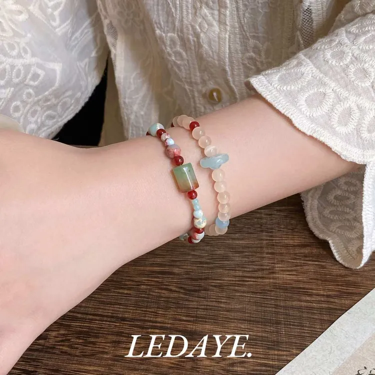 李大爷的店 孔雀玛瑙猫眼撞色红玛瑙手串新中式国潮叠戴手链女