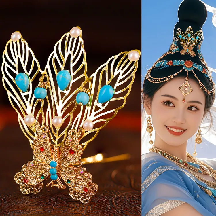 古风敦煌异域风汉服发饰百搭合金手工发冠写真u钗冠配饰唐风掩鬓