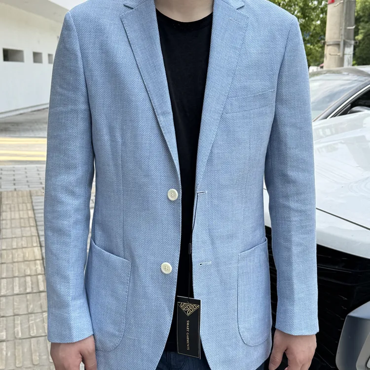 695602羊毛68+亚麻32%2025年夏季新款亚麻西服单层二粒扣休闲西装
