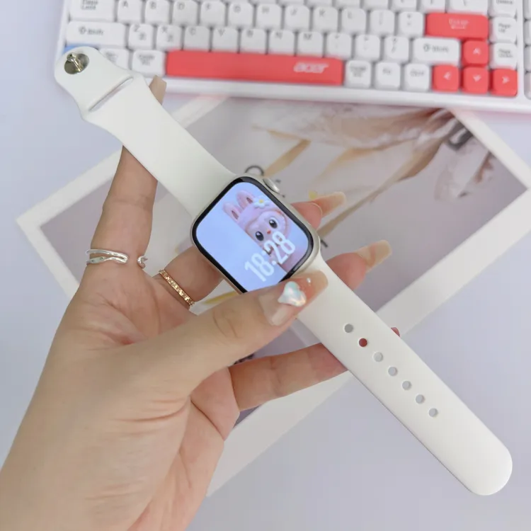 适用表带opplewatch苹果S10硅胶表带男款987运动45苹果手表表带