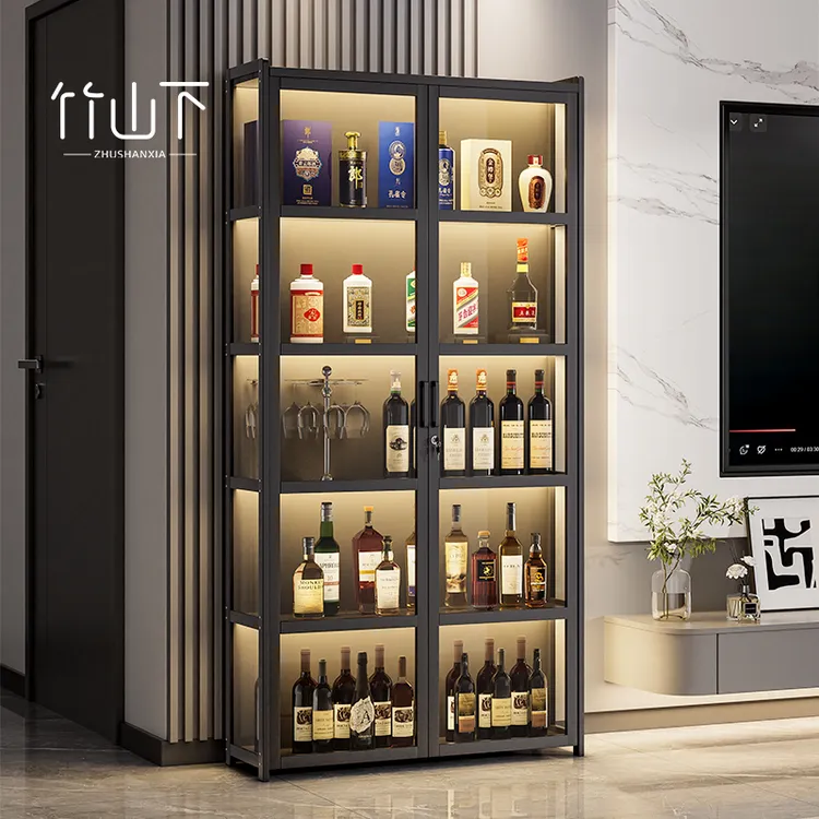 餐厅酒柜家用客厅靠墙一体柜简约落地带灯带锁大容量收纳储藏柜子
