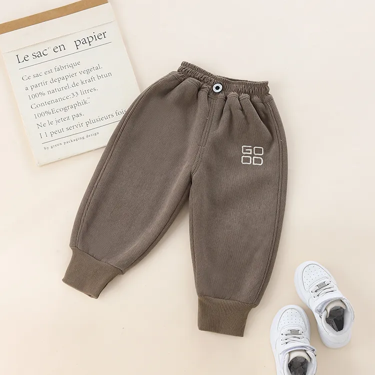 秋冬款儿童加绒裤中小童休闲洋气运动裤秋冬长裤时尚简约宝宝裤
