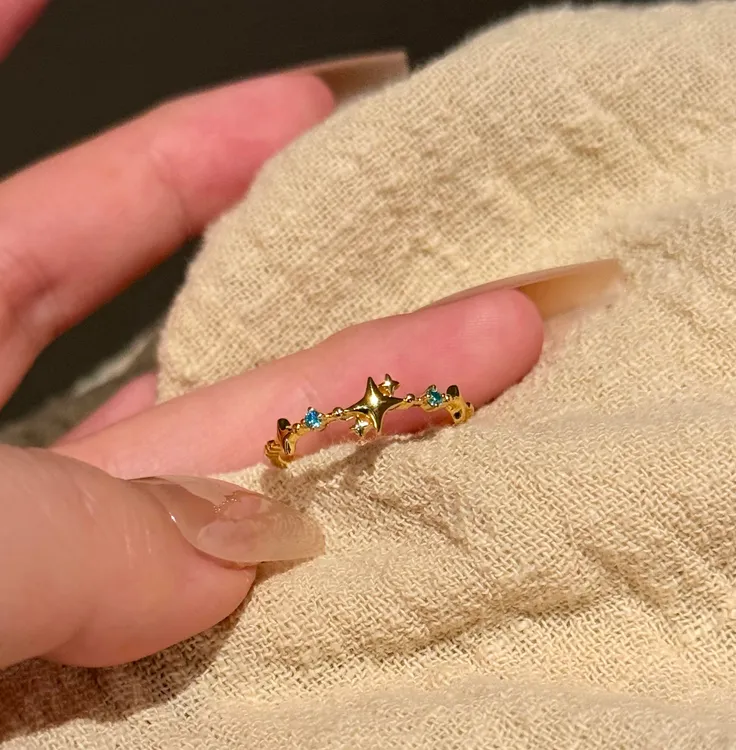 合金戒指 蓝钻星星戒指高级女小众新款设计轻奢甜美小众指环百搭