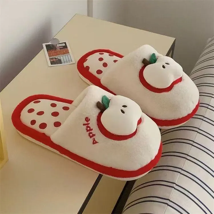 2025冬季女士室内网红防滑棉拖鞋可爱小苹果居家新款毛毛月子鞋冬