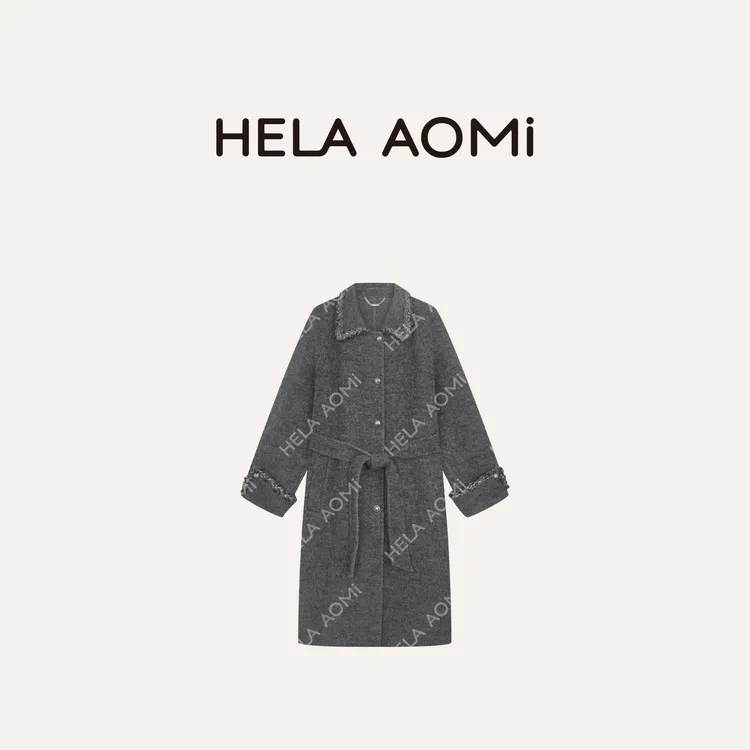 HELA AOMI“苏力小香大衣”绵羊毛80%羊驼毛小香织带大衣CY5DB08612