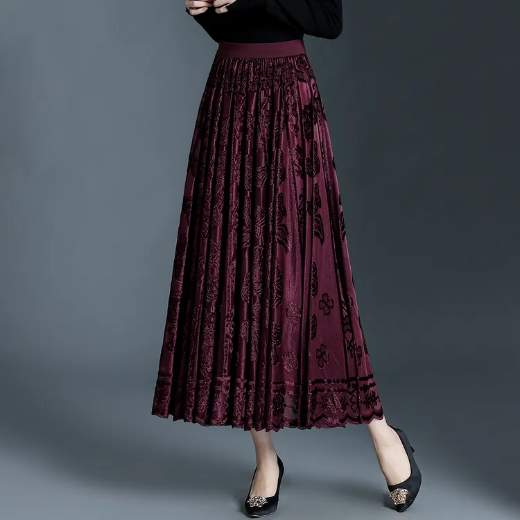 两面穿植绒蕾丝裙半身裙女秋2025新款高腰显瘦a字裙中长款大摆裙