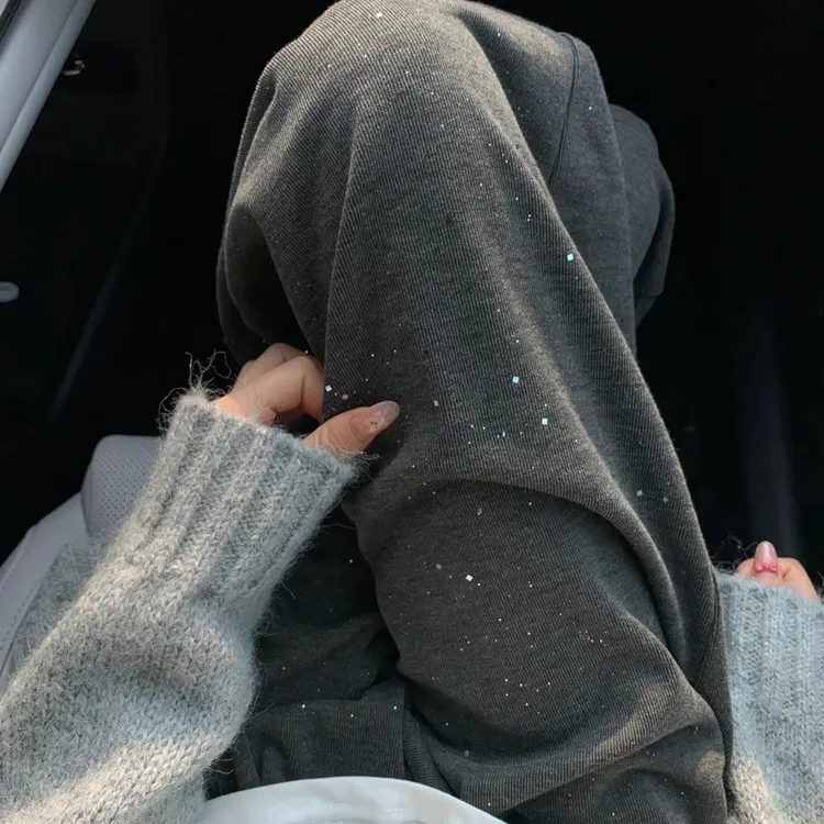 胖MM大码闪钻糯米裤女秋冬新款高腰宽松显瘦休闲垂坠感慵懒阔腿裤