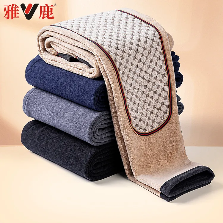 雅鹿石墨烯冬季护膝男士驼绒加绒加厚保暖防寒护腰发热打底裤毛裤