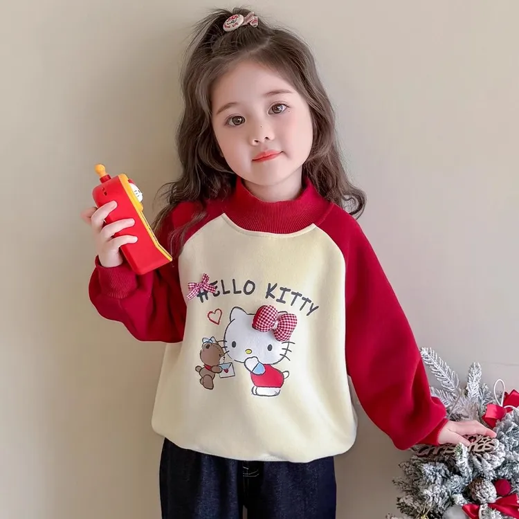 女小童加绒卫衣秋冬款2025新款宝宝洋气宽松加厚冬装儿童儿童衣服