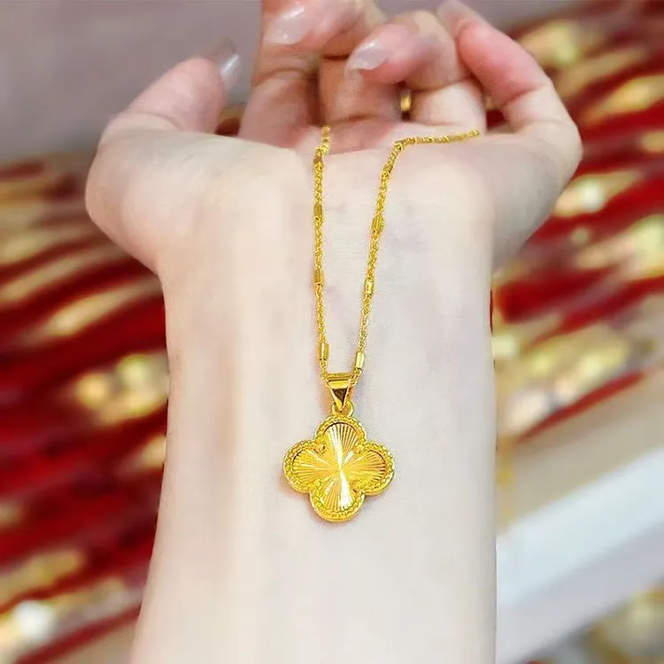 钛钢项链 【星光链+四叶草吊坠】星光链镭射四叶草项链气质精美