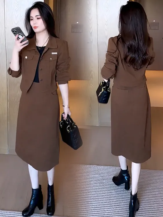 时尚牛仔套装裙女2025秋季新款洋气显瘦裙子春秋气质长袖网红收腰