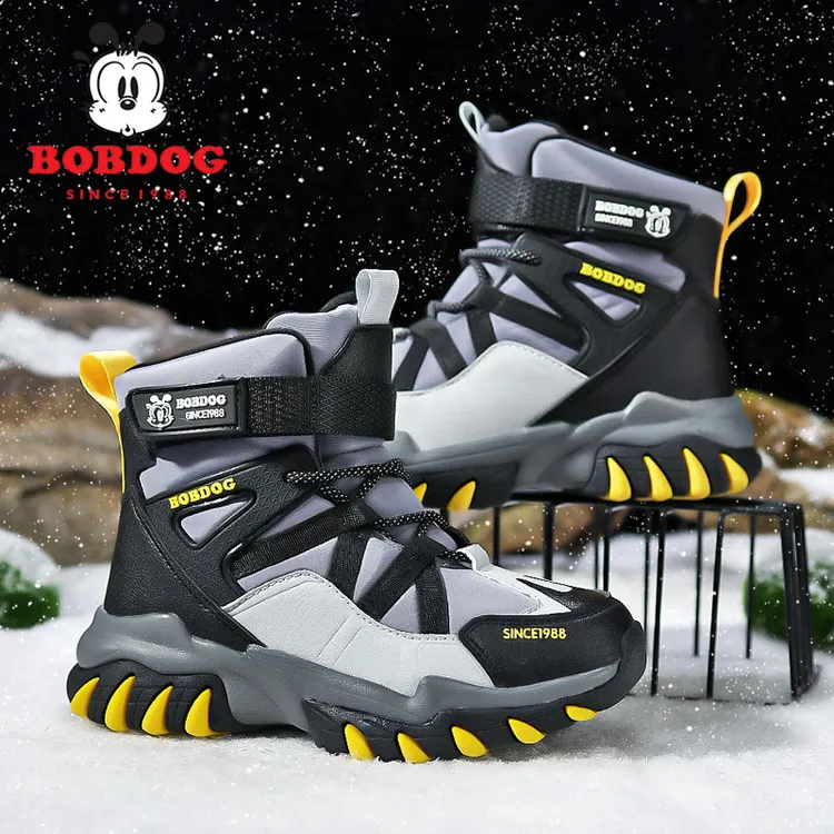 巴布豆儿童雪地靴冬季新款加绒保暖男童棉鞋防滑防水中大童高帮靴