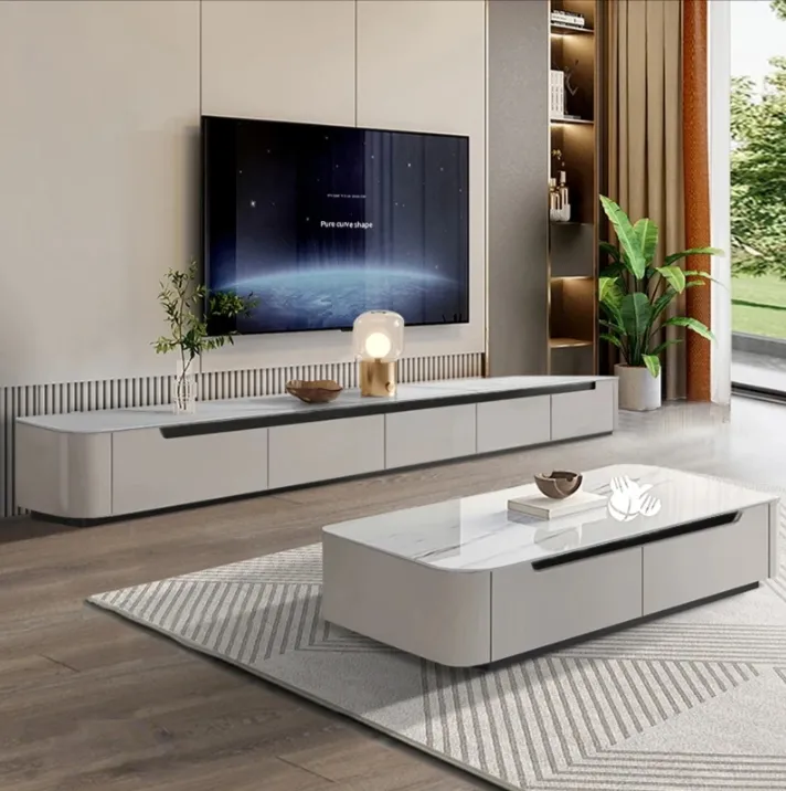 实木茶几电视柜组合现代简约小户型轻奢岩板茶几客厅家用电视机柜