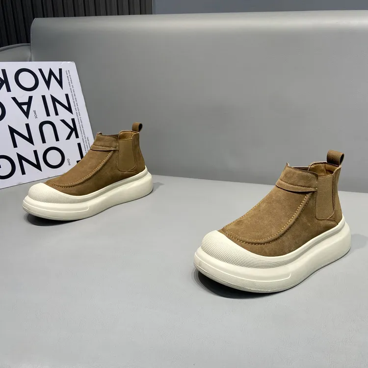 高帮男鞋冬季新款马丁靴加绒保暖一脚蹬棉鞋厚底增高大头鞋男潮鞋