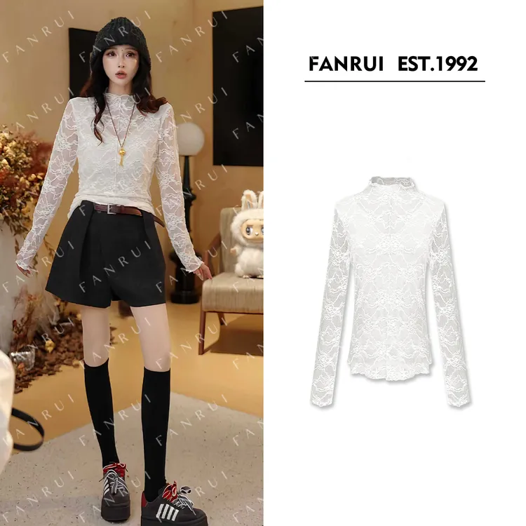 FANRUI/泛芮「贝贝biuu」绣花纱网高领独特洋气百搭打底上衣B18775