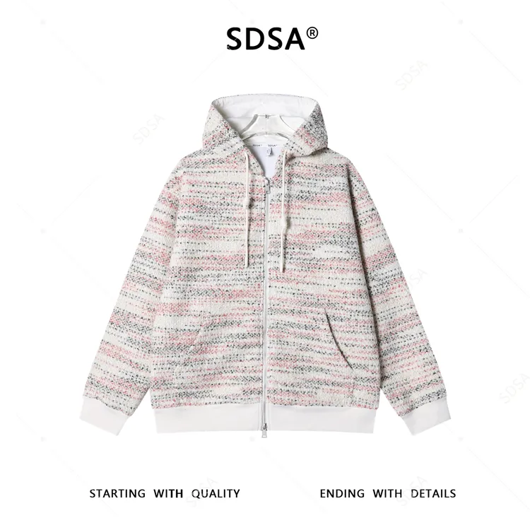 SDSA男士秋冬新款痞帅男装韩版简约撞色拉链连帽针织卫衣百搭时尚