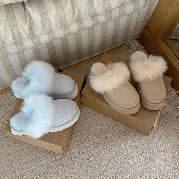 河南桑坡2025新款蒂茨库特大毛拖时尚百搭厚底保暖拖鞋女棉拖