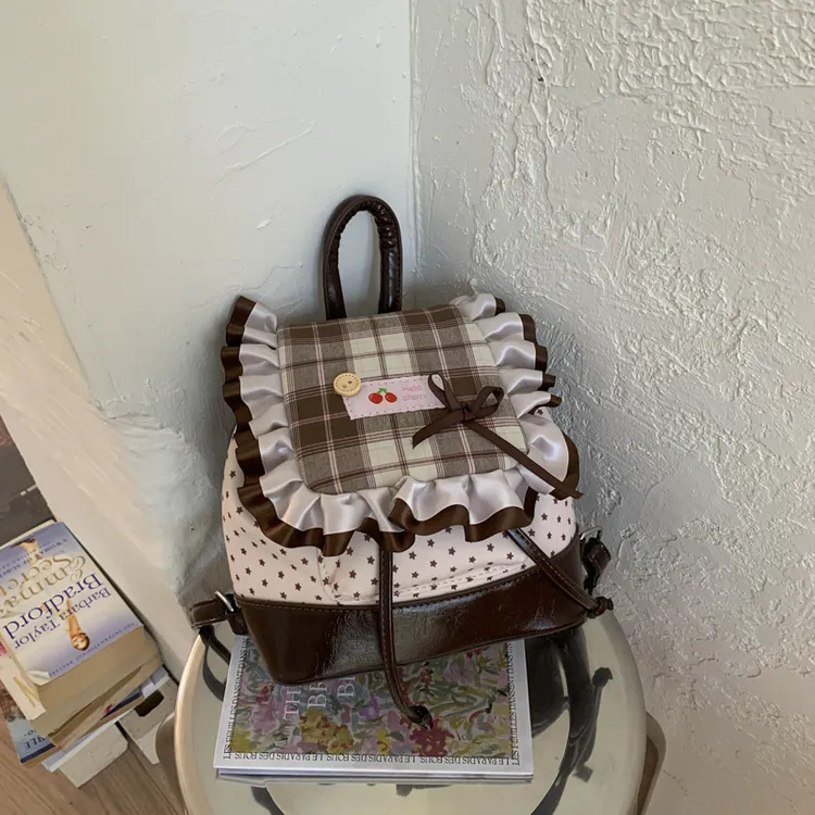 新款大容量可爱百搭小众学院双肩包时尚校园新款花边蝴蝶结背包女