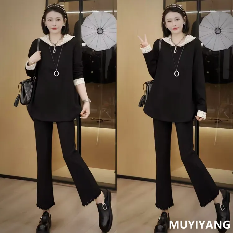 【冷调】设计感小众拼接蕾丝连帽高定版卫衣 衣长69 25-434#