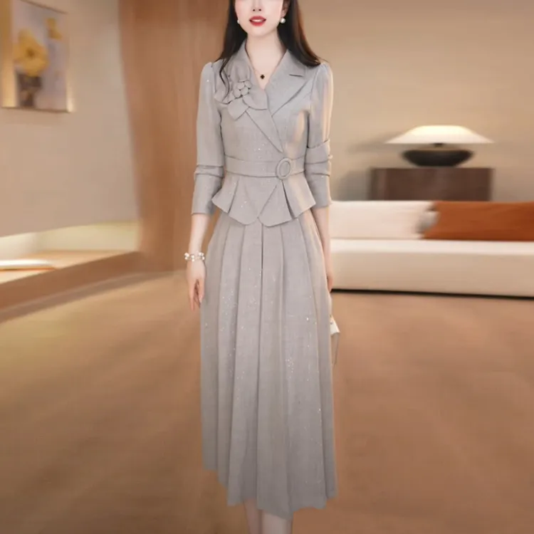 帛莱精纺轻奢名媛套装裙2025秋季新款法式修身显瘦两件套连衣裙子