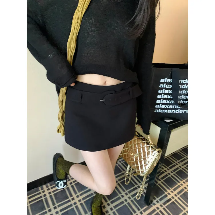 区区欧阳 西装半身裙女秋季新款可拆卸腰带复古短裙辣妹包臀裙子
