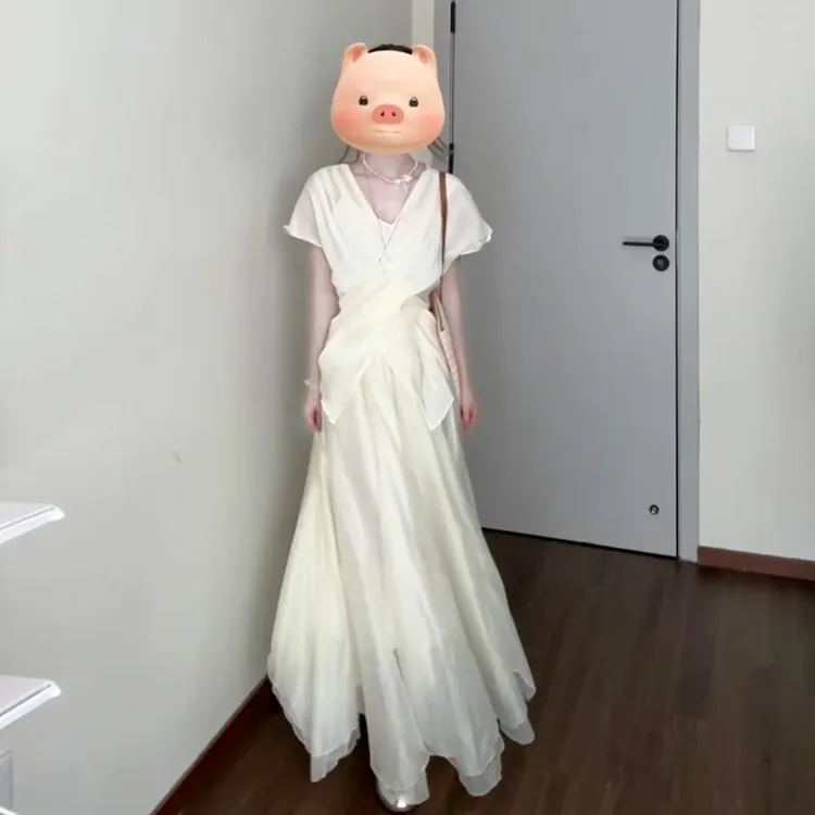 【现货+运补】法式气质收腰V领连衣裙女夏高级夏日绝美长裙套装5180