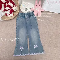 「Dannirabbit」【珍珠蝴蝶结】秋款&甜美花边女童汉服牛仔裤【X-8599】