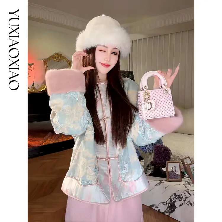 余潇潇【花好月圆】精致金丝丝绒拼接水貂毛袖口内里填充桑蚕丝外套
