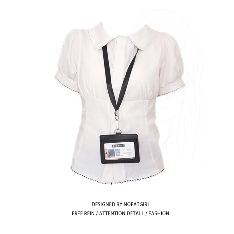 大码胖MM韩系娃娃领短袖衬衫女夏季新款收腰显瘦休闲百搭学院上衣