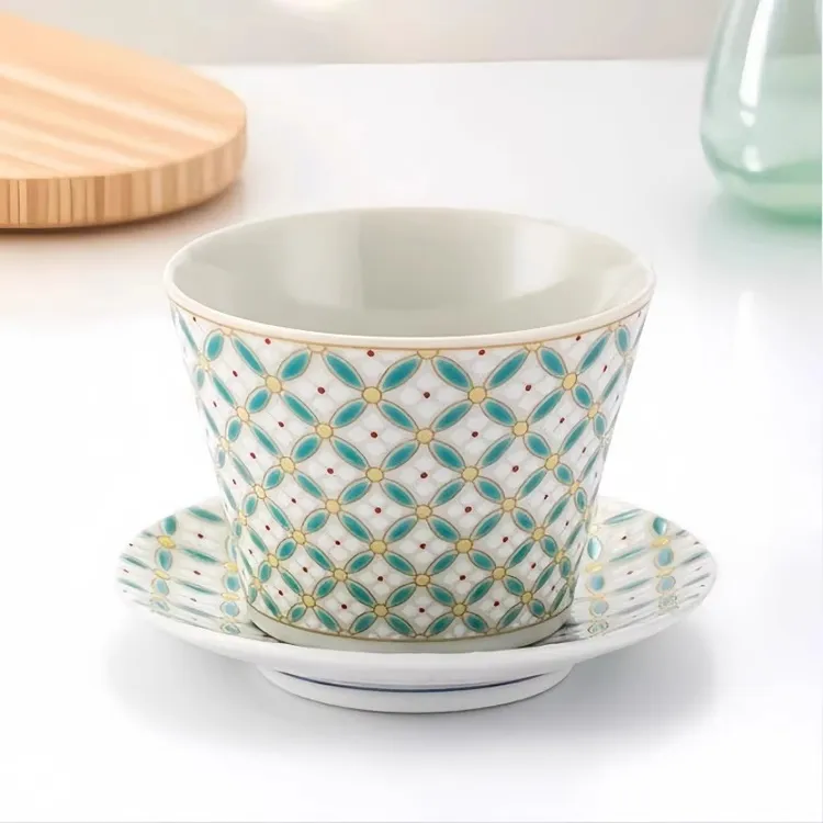 日本进口青郊窑七宝花菱陶瓷茶杯子日式高档家用品茗主人杯