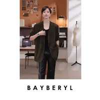 BAYBERYL老贝埃塞皮西装绒面V领复古绿宽松秋皮衣PY5H2109-10/12