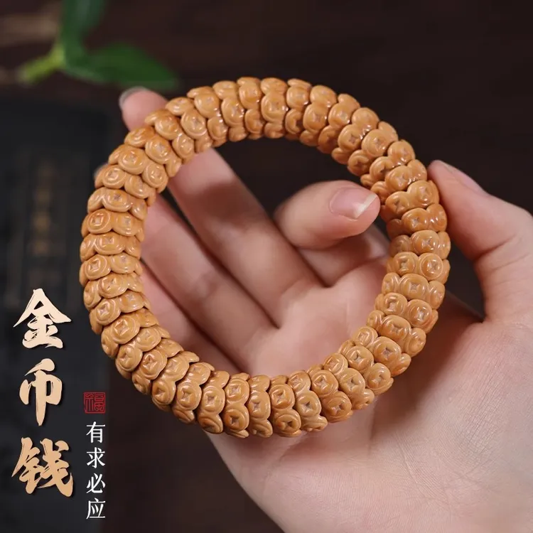 金钱币猴头精雕刻核桃金饭碗聚宝盆菩提子核桃佛珠文玩绕指柔手串