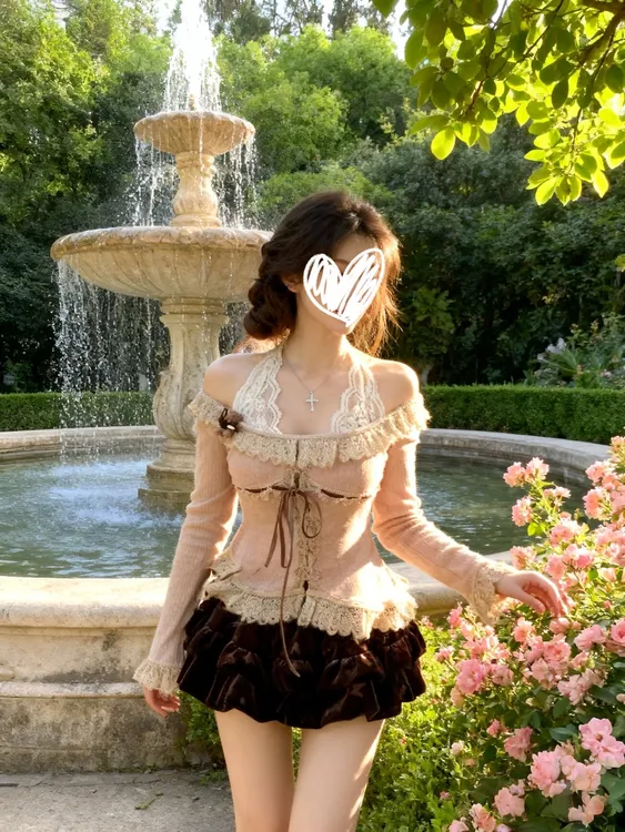 东京恋人 秋冬新款纯欲风慵懒甜美可爱千金显瘦设计感上衣半身裙