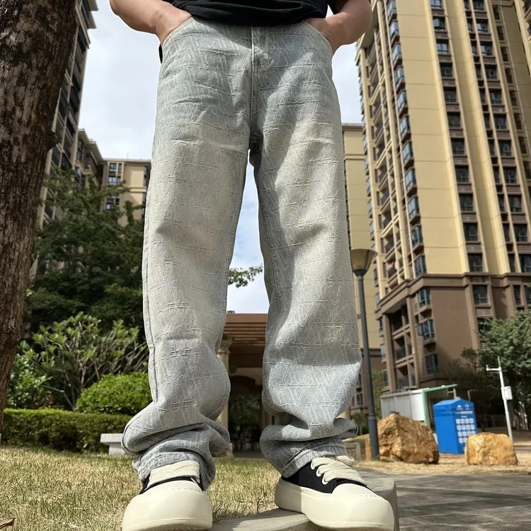 【赤原】新款潮牌宽松直同裤美式高街提花牛仔裤裤子潮流秋冬男士