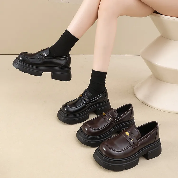 乐福鞋女款2025新款春秋黑色厚底女鞋英伦风小皮鞋百搭鞋子
