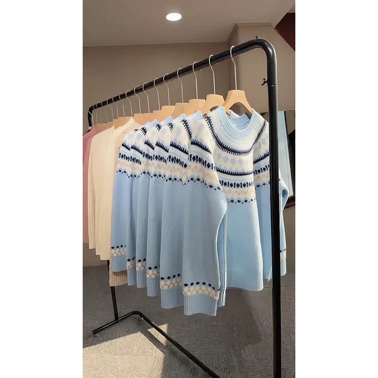 费尔岛甜美软糯毛衣女冬季加厚百搭韩系提花慵懒风套头针织衫上衣