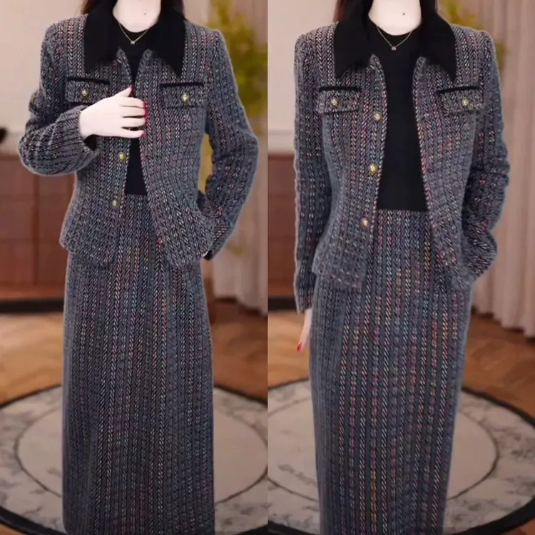 【衣雅严选】8102-2491#新款加厚外套加长袖保暖显瘦两件套连衣裙