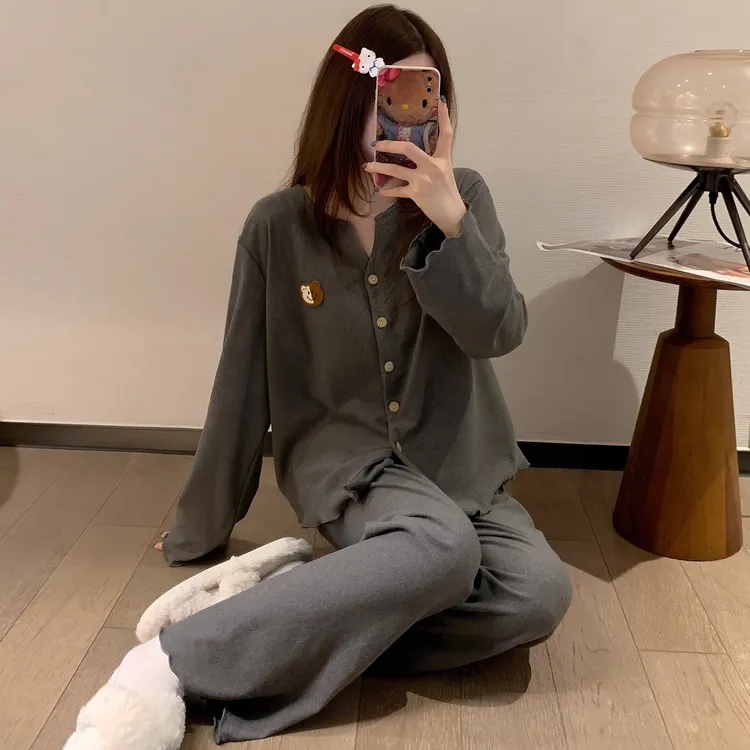 卡通小熊双面德绒睡衣女款秋冬季长袖2025新款保暖家居服两件套装