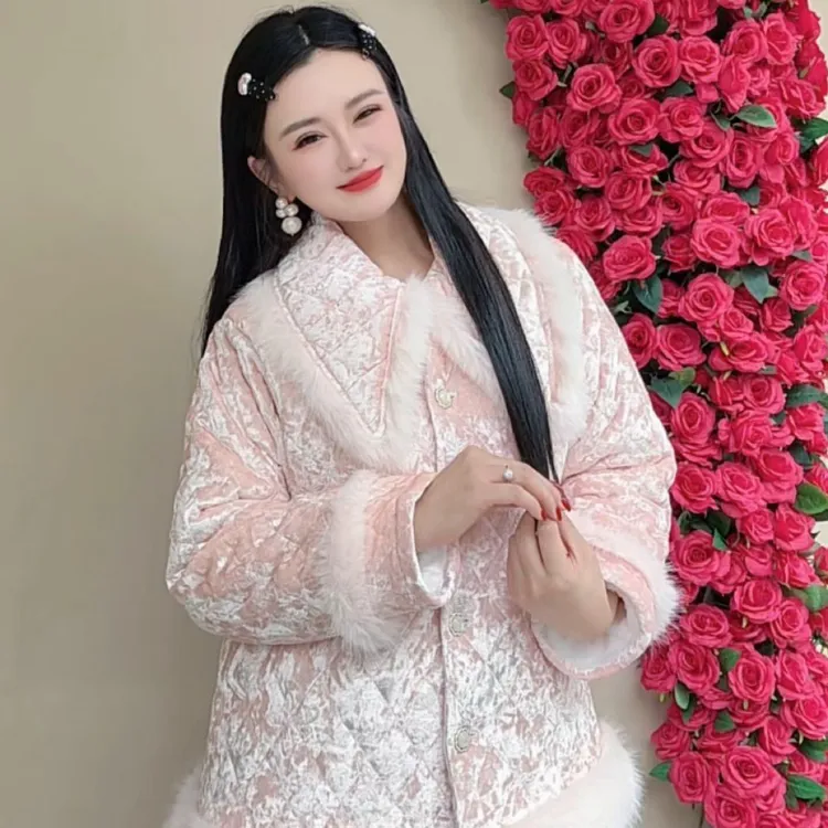 邑夏公主桃觅尔253520三层夹棉加厚提花大翻领睡衣女款爆款新款