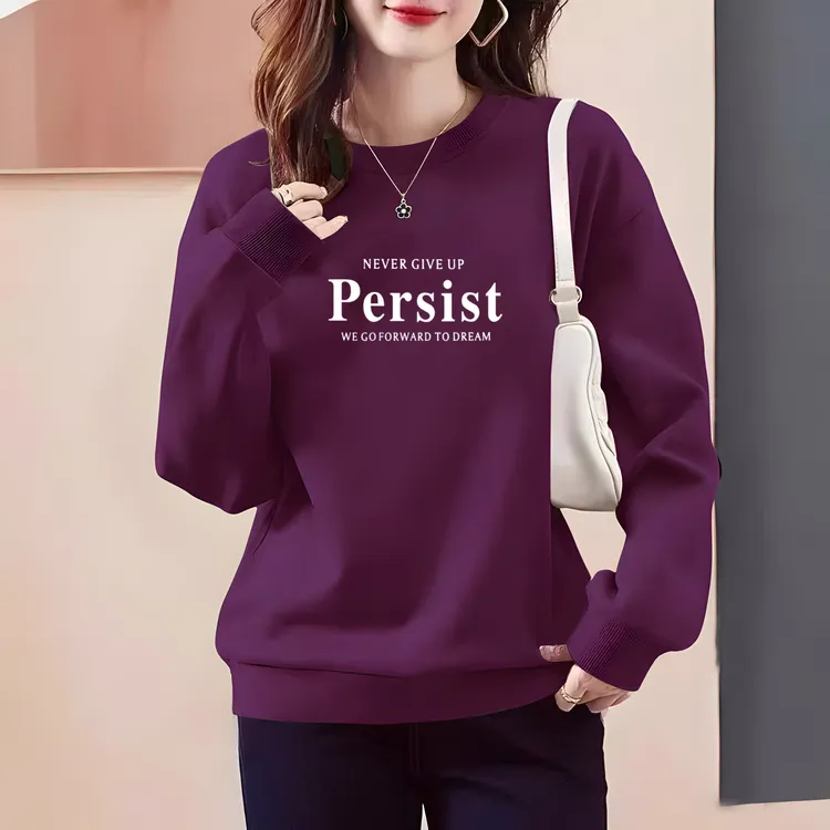 时尚百搭圆领卫衣女秋冬季韩版宽松大码胖mm套头外套休闲加绒上衣